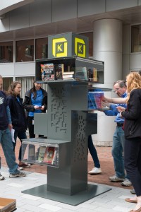 On May 19th the project team gathered at the Kendall Square installation sites to stock the kiosks, and (maybe) took home a new book! 